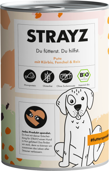 Strayz Bio-Nassfutter Pute mit Kürbis, Fenchel & Reis