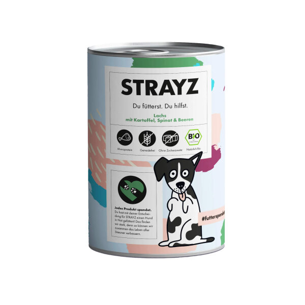 Strayz Bio-Nassfutter Lachs mit Kartoffel, Spinat & Beeren